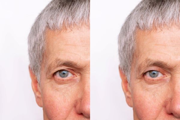 Blefaroplastia - procedimento estético masculino em homem maduro (antes e depois)